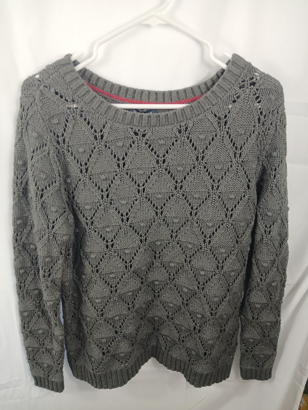 Tommy Hilfiger Gray Open-Knit Crewneck Sweater